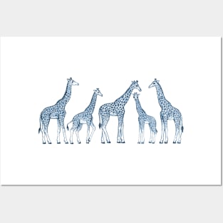 Navy Blue Giraffes on White Posters and Art